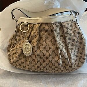 Gucci Sukey GG Canvas Hobo Shoulder Bag 232955 White Beige CHARM